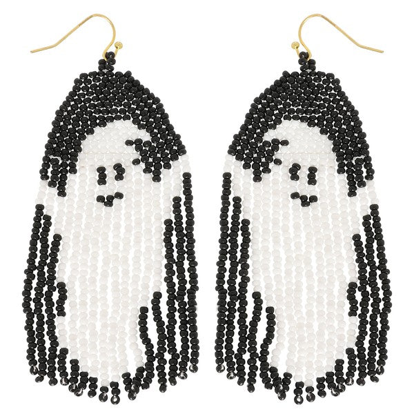 Ghost Seed Bead Fringe Earrings