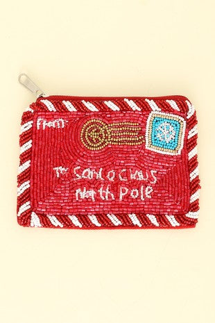 Red To Santa Claus Theme Seed Bead Coin Bag