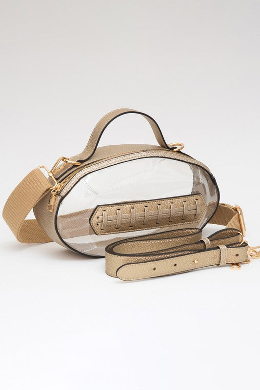 Gold Clear Football Shaped Crossbody Purse