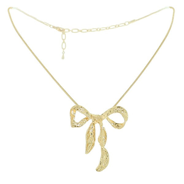 Hammered Bow Knot Pendant Necklace