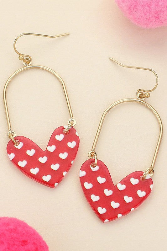 Red Heart & Gold Dangle Earrings