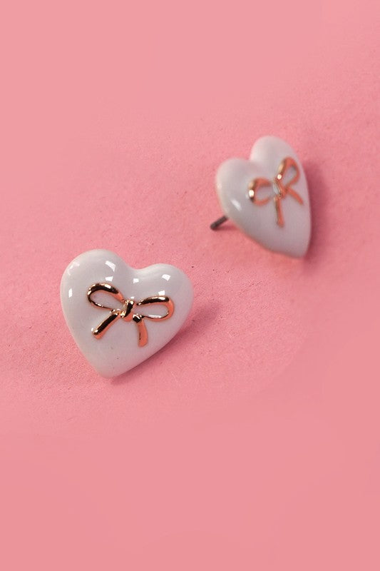 Heart Bow Stud Earrings