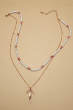 Load image into Gallery viewer, Double Layer Pearl &amp; Gold Bow Necklace
