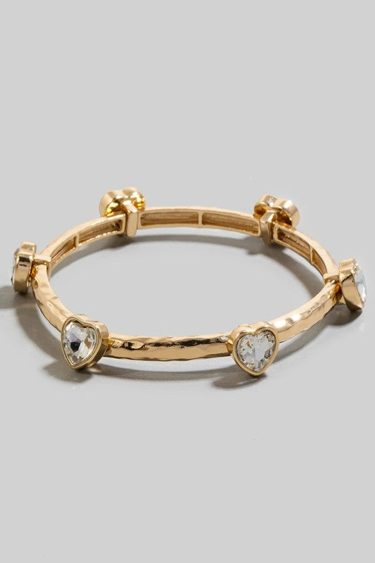 Heart Rhinestone Stretch Bangle Bracelet