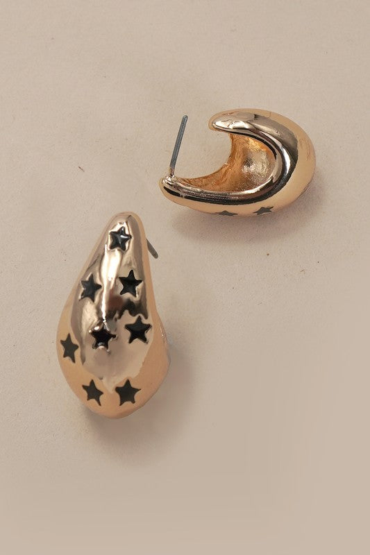 Gold Star Studded Huggie Hoop Oval Earrings