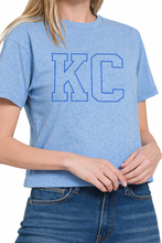Load image into Gallery viewer, Blue KC Baseball Longer Crop T-Shirt

