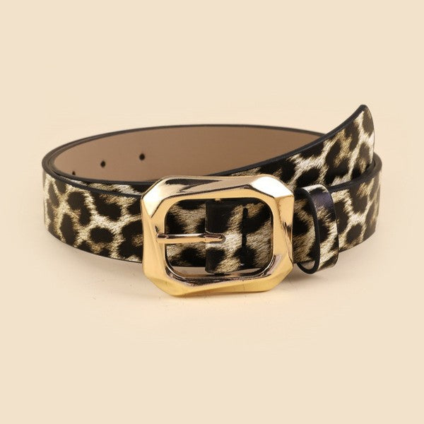 Animal Print Belt w/ Angled Rectangular Buckle