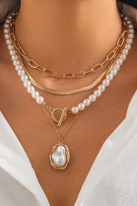 Pearl Charm Multilayer Pearl Gold Mix Necklace