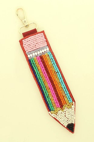 Colorful Seedbead & Sequin Pencil Keychain