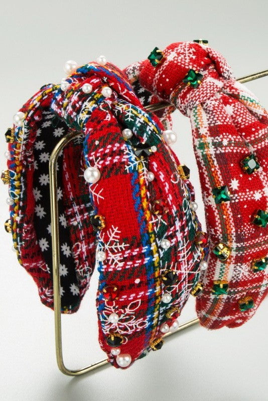 Christmas Plaid Rhinestone Headbands