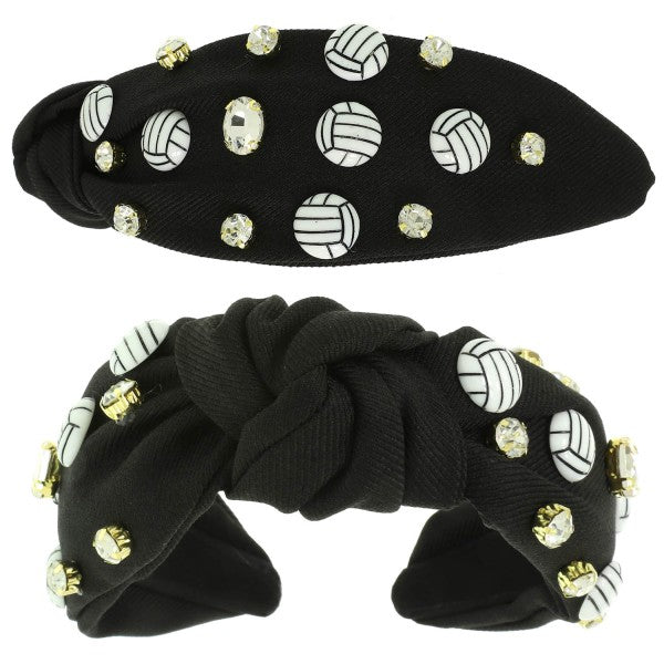 Black Volleyball Theme Knotted Headband