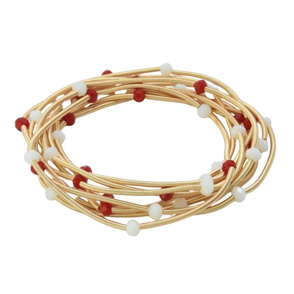 Red & White Coiled Bead Bracelet Set