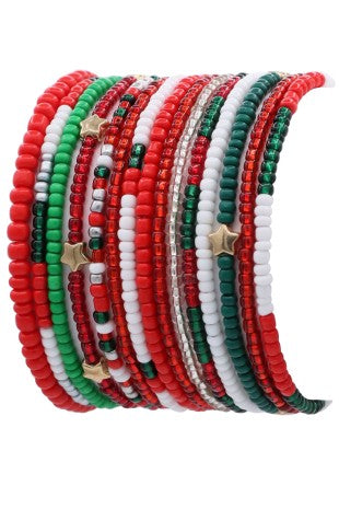 Christmas Seed Bead Stretch Bracelet Set
