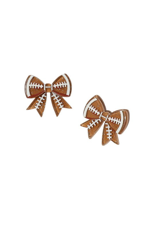 Brown Football Bow Post Earrings