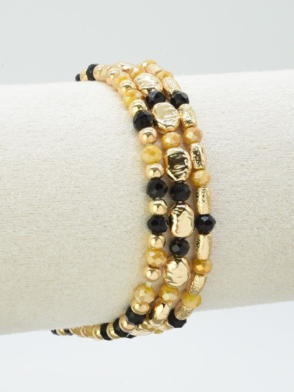 Mustard & Black Bead Bracelet Set