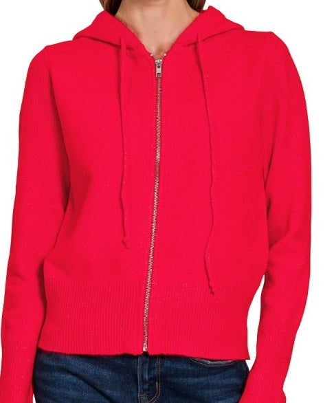 Red Zip Hoodie Sweater