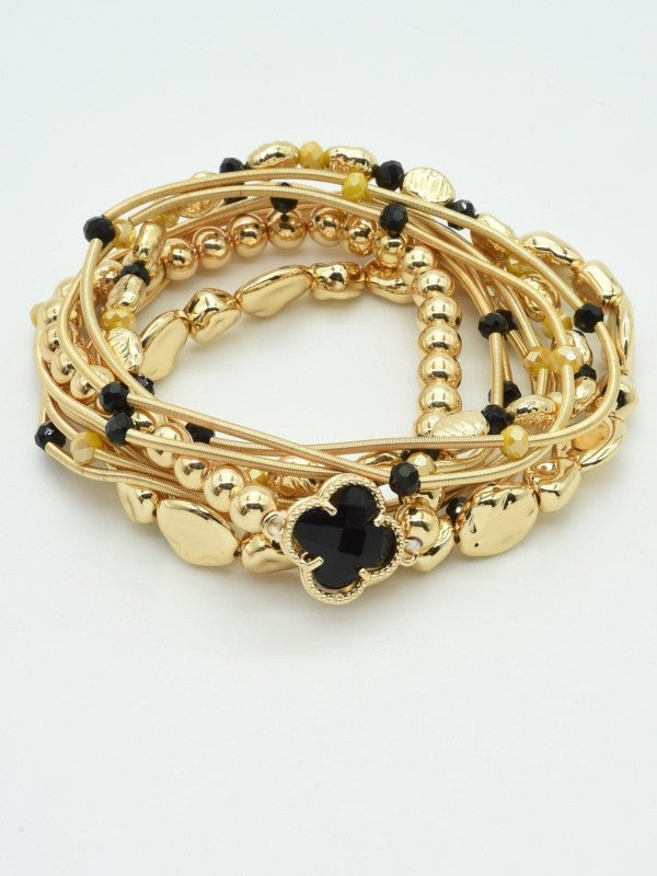 Mustard & Black Bracelet Set w/ Charm