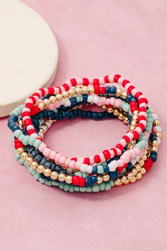 Multi Color & Gold Seed Bead Bracelet Set