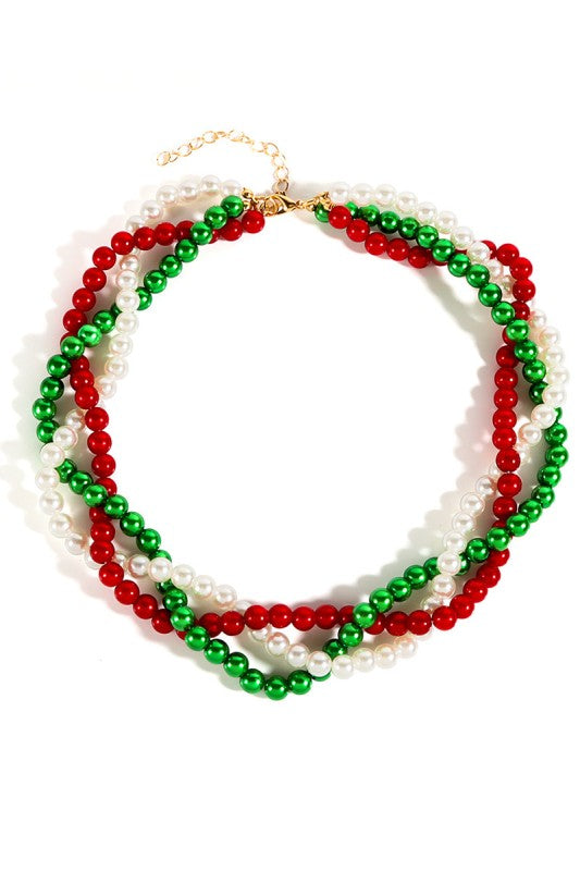 Christmas Beaded Pearl Wrap Necklace