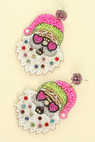 Santa Heart Glasses Seed Bead Earrings