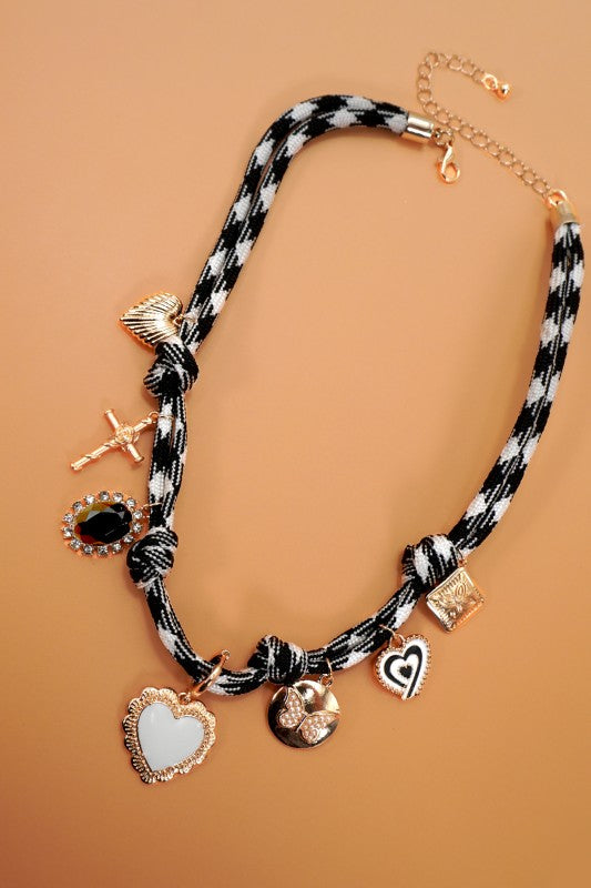 Black Double Cord Charm Necklace