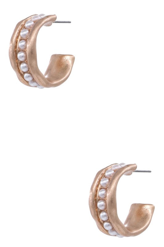 Cream Pearl Gold Half Hoop Earrings