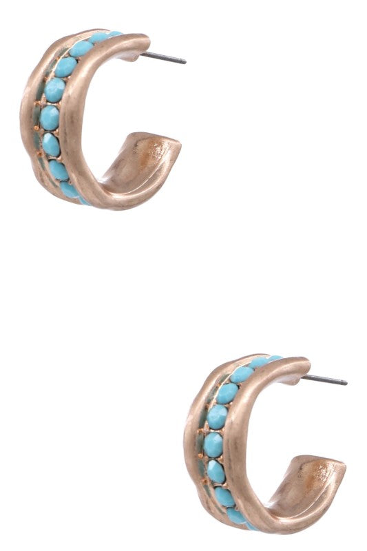 Turquoise Stone Gold Half Hoop Earrings