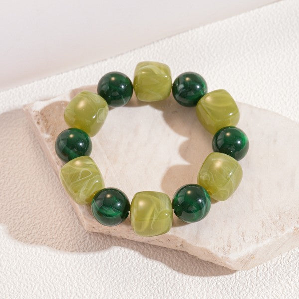 Shades of Green Cube & Circle Bracelet