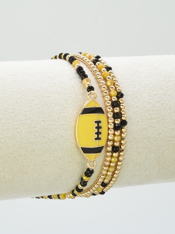 Yellow & Black Bead Bracelet Set w/ Football Charm