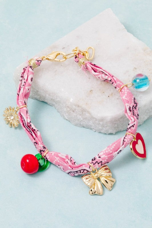 Pink Bandana & Charms Bracelet