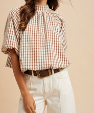 Load image into Gallery viewer, Brown &amp; White Checker Back Bow Bubble Top
