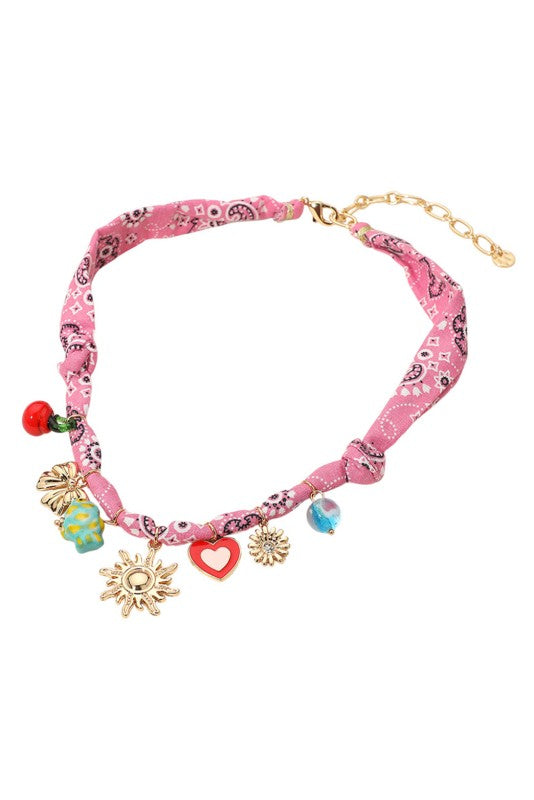 Pink Bandana Charm Necklace