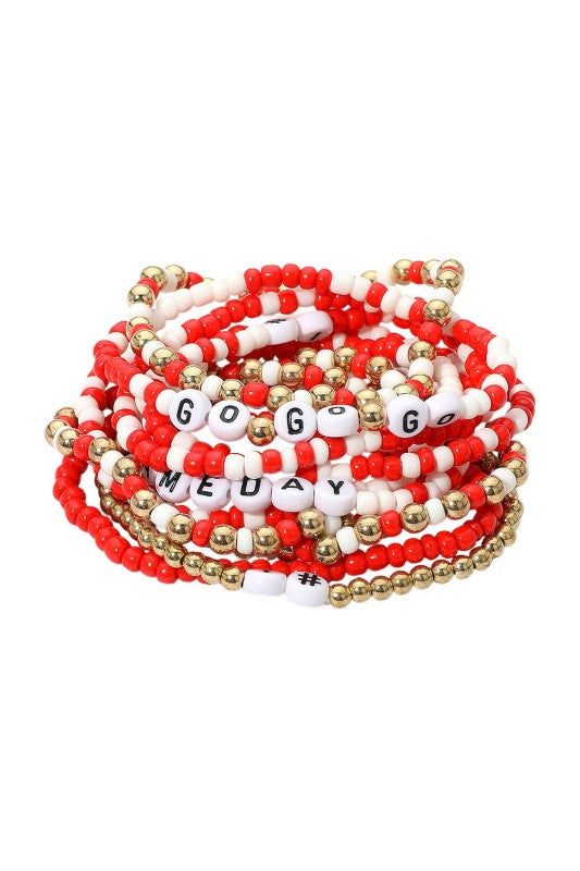 Red & White Go Game Day Bracelet Set