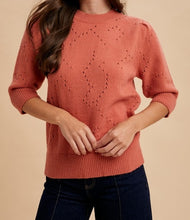 Load image into Gallery viewer, Dusty Rose Pointelle Short Sleeve Sweater
