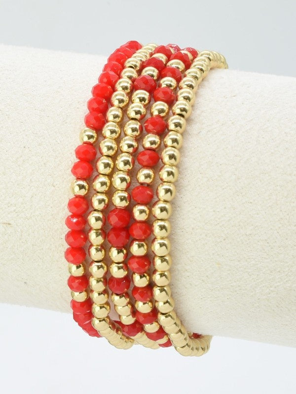 Red & Gold Bead Bracelet Set