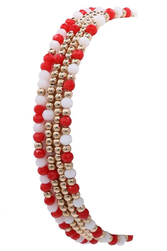 Red & white Bead Gold Stretch Bracelet Set