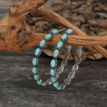 Load image into Gallery viewer, Turquoise Stone Silver Hoop Earrings
