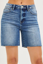 Load image into Gallery viewer, Medium Wash Raw-Cut Hem Denim Shorts

