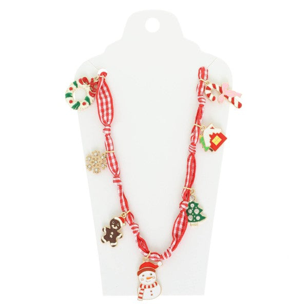 Red Checker Ribbon Charm Necklace