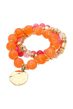 Load image into Gallery viewer, Round Bead Bracelet Sets w/ Hammered Metal Disc Charm
