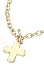 Load image into Gallery viewer, Gold Hammered Metal Toggle Cross Chunky Chain Necklace

