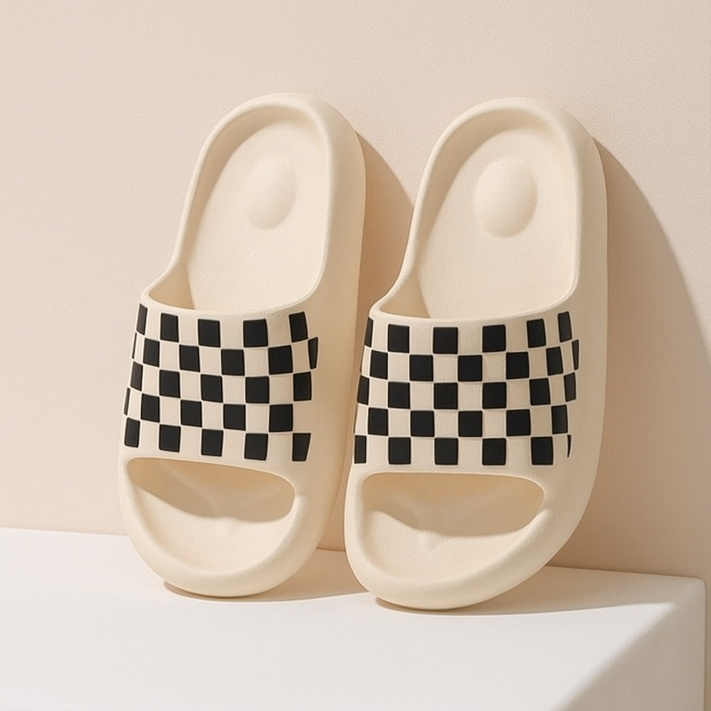 Off White & Black Checker Slides