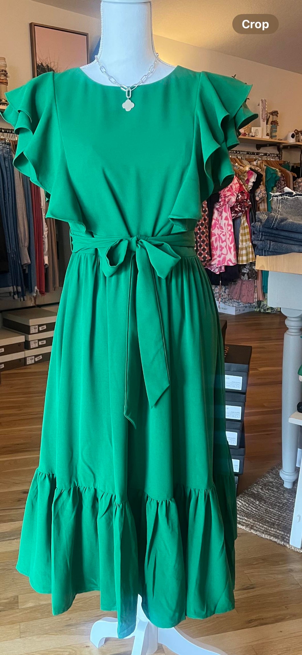 Green Ruffled Edge Sleeveless Dress