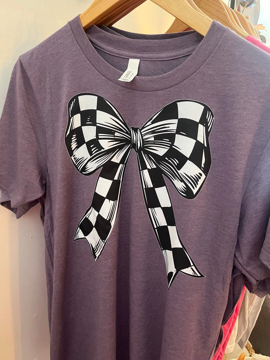 Black & White Checker Bow Purple T-Shirt