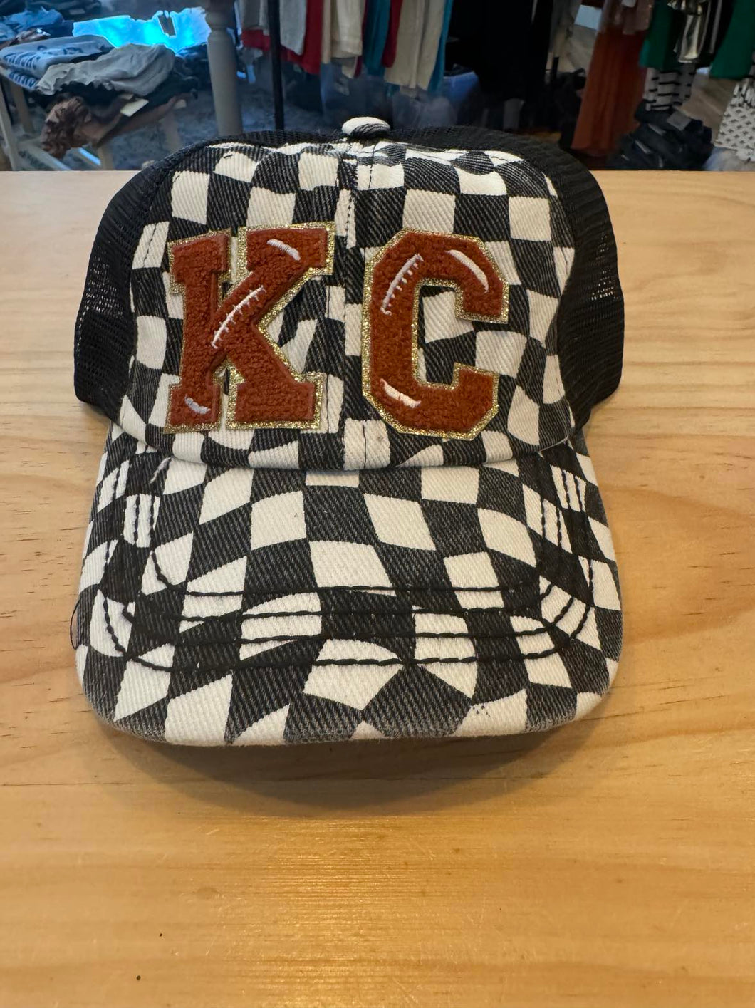 B&W Checker KC Football Patch Cap