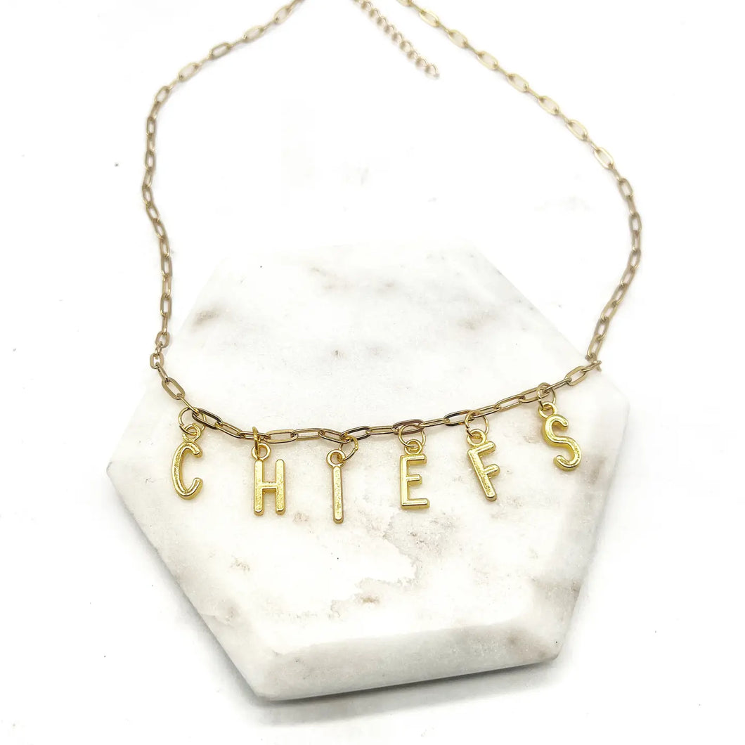 Gold Chiefs' Letter Charm Necklace