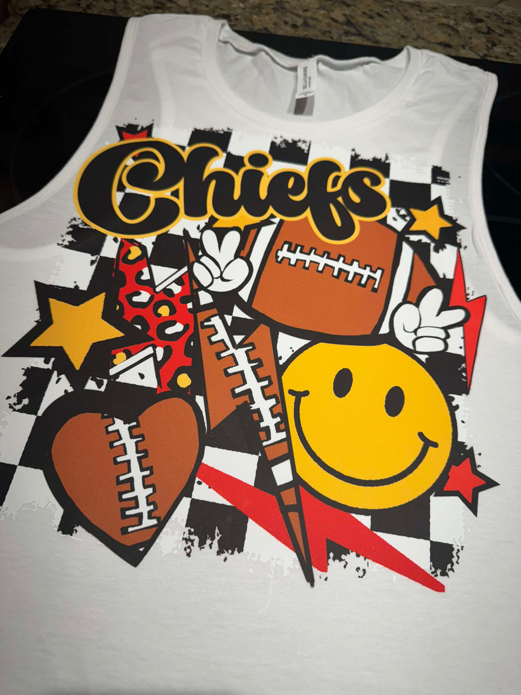 White Checkered Smiley Chiefs' FootBall Tank