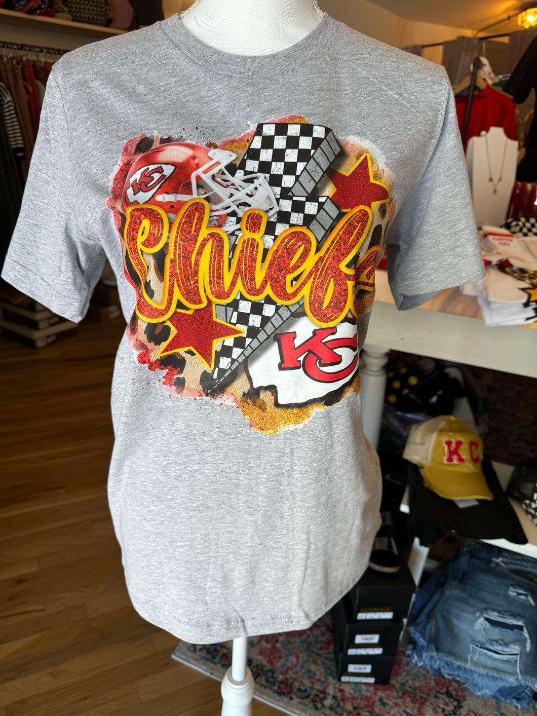 B&W Checker Bolt Design Chiefs T-Shirt