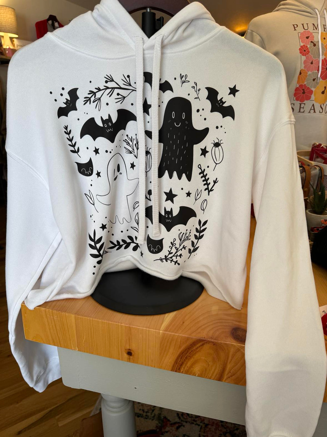 White Halloween Cropped Hoodie