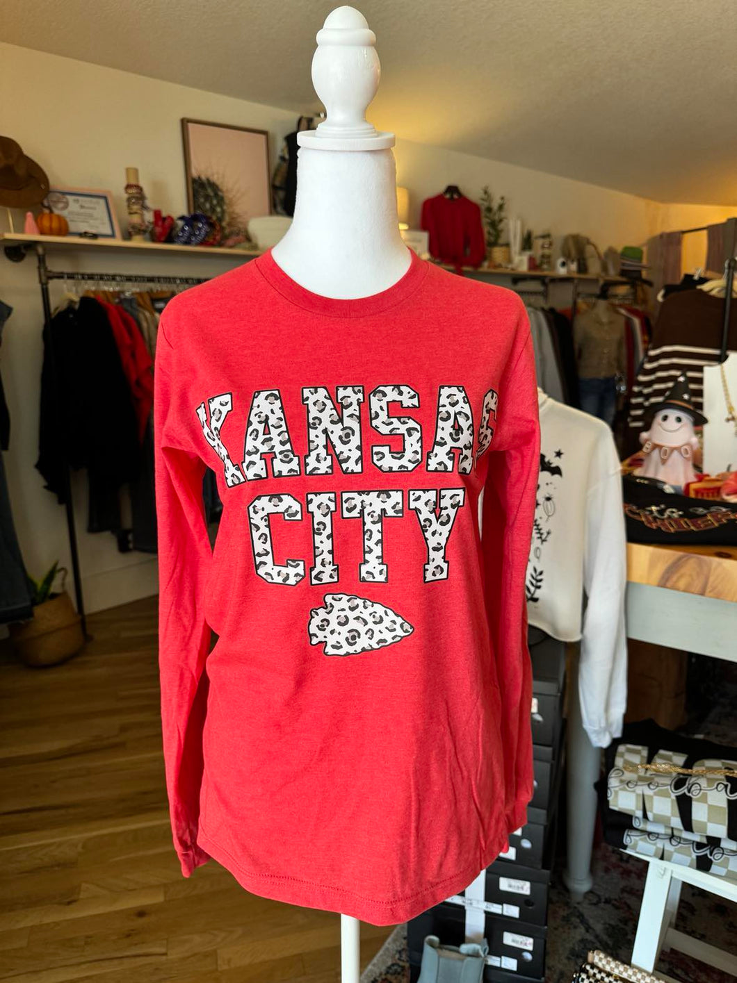 Red Long Sleeve Animal Print KC Arrowhead T-Shirt